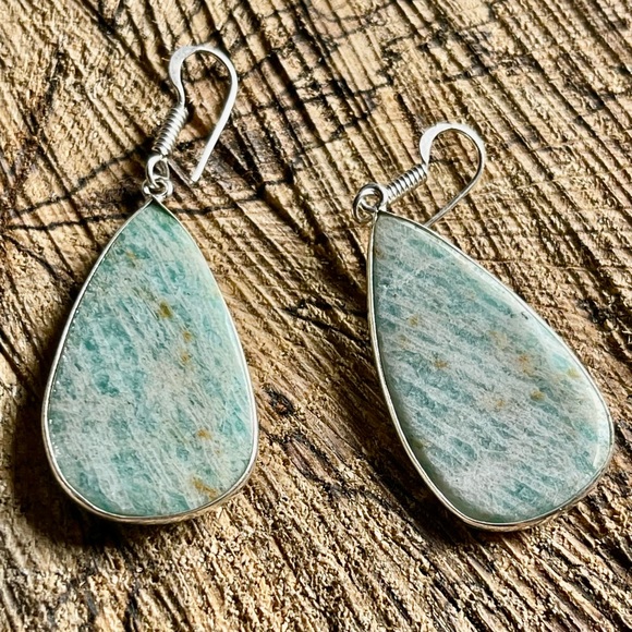 Teardrop Amazonite Earrings 2” - Picture 4 of 4